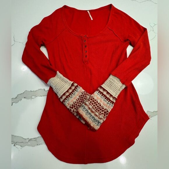 Free People Tops - Free People Waffle long sleeve shirt crochet arms